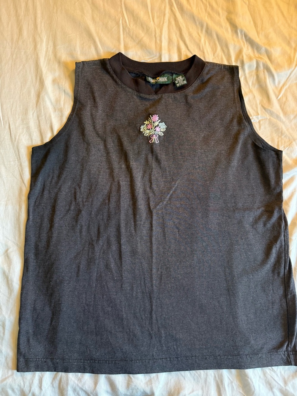 Cabin Creek Black Tank Top with Small Multicolor Floral Motif